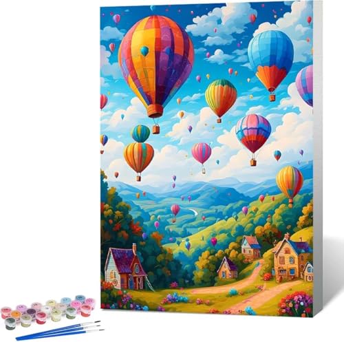 HeißLuftballon Malen Nach Zahlen Landschaft Malen Nach Zahlen Erwachsene Rahmenlos Paint by Numbers Kit, DIY Malen Nach Zahlen Kinder mit Pinseln und Acrylfarben, Heimdekoration Geschenke 60x80 cm 4-J von Zgcoyeo