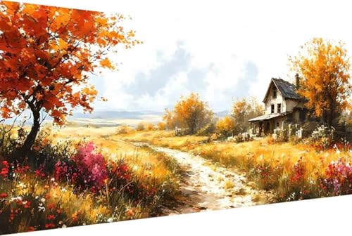 Herbst Malen Nach Zahlen Landschaft Malen Nach Zahlen Erwachsene Rahmenlos Paint by Numbers, mit Pinseln und Acrylfarben Leinwand Art Kits Paint by Numbers Adult Home Haus Deko Geschenke 30x60cm -47yW von Zgcoyeo