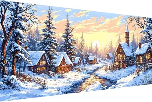 Holzhaus Malen Nach Zahlen Winter Malen Nach Zahlen Erwachsene Rahmenlos Paint by Numbers, mit Pinseln und Acrylfarben Leinwand Art Kits Paint by Numbers Adult Home Haus Deko Geschenke 30x60cm -765N von Zgcoyeo