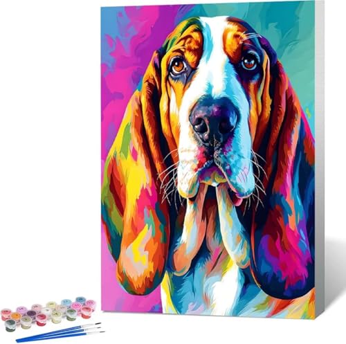 Hund Malen Nach Zahlen Tier Malen Nach Zahlen Erwachsene Rahmenlos Paint by Numbers Kit, DIY Malen Nach Zahlen Kinder mit Pinseln und Acrylfarben Painting, Geschenke und Heimdekoration 60x80 cm 4-I von Zgcoyeo