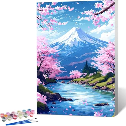 Japan Malen Nach Zahlen Vulkan Fuji Malen Nach Zahlen Erwachsene Rahmenlos Paint by Numbers Kit, DIY Malen Nach Zahlen Kinder mit Pinseln und Acrylfarben, Geschenke und Heimdekoration 100x135 cm V-M von Zgcoyeo