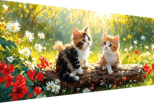 Katze Malen Nach Zahlen Blume Malen Nach Zahlen Erwachsene Rahmenlos Paint by Numbers, mit Pinseln und Acrylfarben Leinwand Kits Paint by Numbers Adult für Geschenke und Home Haus Deko 30x60cm -785L von Zgcoyeo