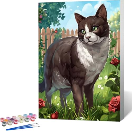 Katze Malen Nach Zahlen Blume Malen Nach Zahlen Erwachsene Rahmenlos Paint by Numbers Kit, DIY Malen Nach Zahlen Kinder mit Pinseln und Acrylfarben, für Geschenke und Heimdekoration 30x40 cm I-3 von Zgcoyeo