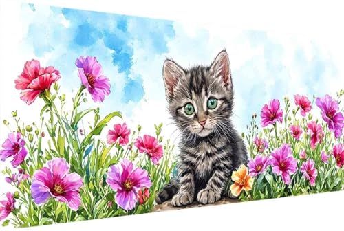 Katze Malen Nach Zahlen Erwachsene Gerahmt Blume Malen Nach Zahlen Klein 40x80cm Paint by Numbers Adult mit Acrylfarben Set und 4 Pinsel Ölgemälde Leinwand Bastelset Geschenke und Heimdekoration -5r5 von Zgcoyeo