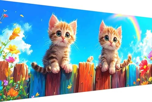 Katze Malen Nach Zahlen Regenbogen Malen Nach Zahlen Erwachsene Gerahmt Paint by Numbers, mit Pinseln und Acrylfarben Leinwand Art Kits Paint by Numbers Adult Home Haus Deko Geschenke 100x200cm -25kU von Zgcoyeo