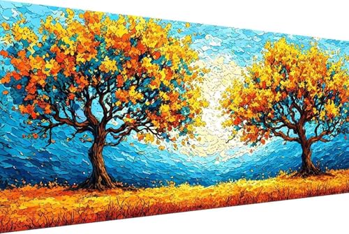 Landschaft Malen Nach Zahlen Baum Malen Nach Zahlen Erwachsene Gerahmt Paint by Numbers, mit Pinseln und Acrylfarben Leinwand Art Kits Paint by Numbers Adult Home Haus Deko Geschenke 70x140cm -35hF von Zgcoyeo