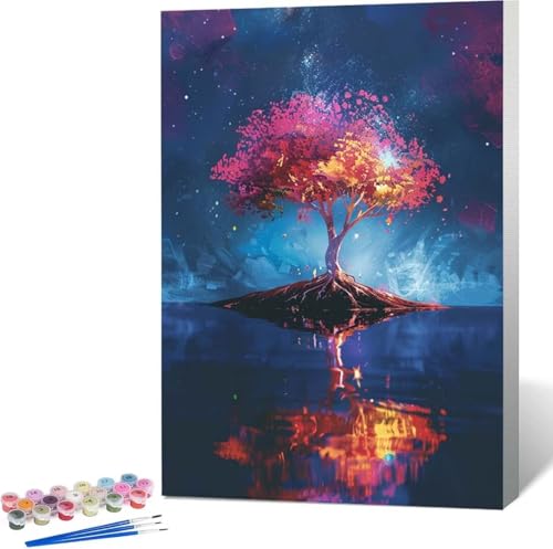 Landschaft Malen Nach Zahlen Baum Malen Nach Zahlen Erwachsene Rahmenlos Paint by Numbers Kit, DIY Malen Nach Zahlen Kinder mit Pinseln und Acrylfarben, für Geschenke und Heimdekoration 100x135 cm 8-M von Zgcoyeo