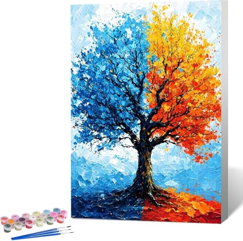 Landschaft Malen Nach Zahlen Baum Malen Nach Zahlen Erwachsene Rahmenlos Paint by Numbers Kit, DIY Malen Nach Zahlen Kinder mit Pinseln und Acrylfarben, für Geschenke und Heimdekoration 100x135 cm B-2 von Zgcoyeo