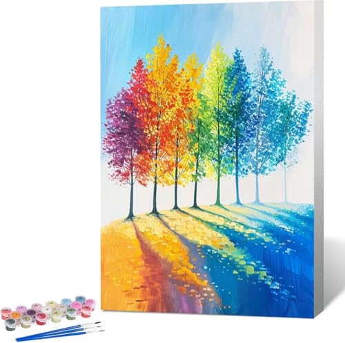 Landschaft Malen Nach Zahlen Baum Malen Nach Zahlen Erwachsene Rahmenlos Paint by Numbers Kit, DIY Malen Nach Zahlen Kinder mit Pinseln und Acrylfarben, für Geschenke und Heimdekoration 30x40 cm I-7 von Zgcoyeo