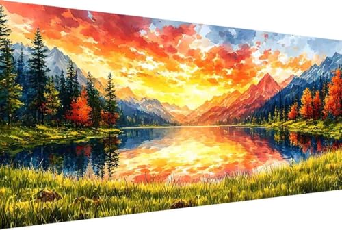 Landschaft Malen Nach Zahlen Berg Malen Nach Zahlen Erwachsene Gerahmt Paint by Numbers, mit Pinseln und Acrylfarben Leinwand Art Kits Paint by Numbers Adult Home Haus Deko Geschenke 100x200cm -375K von Zgcoyeo