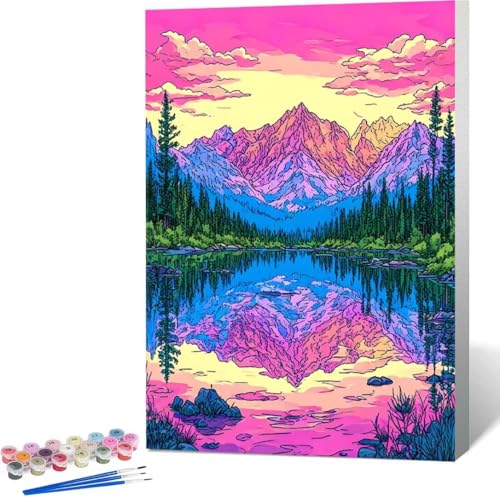 Landschaft Malen Nach Zahlen Berg Malen Nach Zahlen Erwachsene Rahmenlos Paint by Numbers Kit, DIY Malen Nach Zahlen Kinder mit Pinseln und Acrylfarben, für Geschenke und Heimdekoration 100x135 cm 4-8 von Zgcoyeo