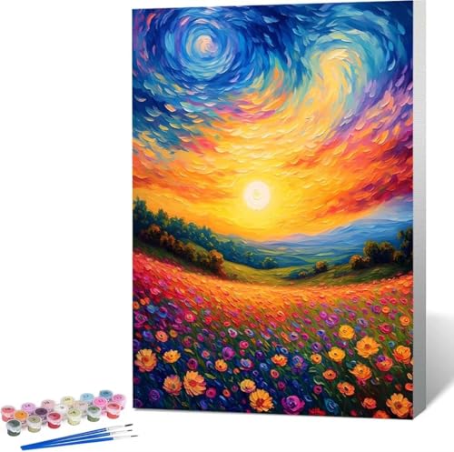 Landschaft Malen Nach Zahlen Blume Malen Nach Zahlen Erwachsene Rahmenlos Paint by Numbers Kit, DIY Malen Nach Zahlen Kinder mit Pinseln und Acrylfarben, Geschenke und Heimdekoration 100x135 cm 5-8 von Zgcoyeo