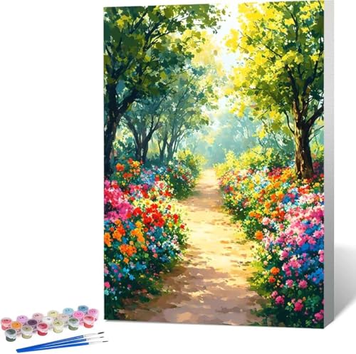 Landschaft Malen Nach Zahlen Blume Malen Nach Zahlen Erwachsene Rahmenlos Paint by Numbers Kit, DIY Malen Nach Zahlen Kinder mit Pinseln und Acrylfarben, für Geschenke und Heimdekoration 40x50 cm 0-W von Zgcoyeo