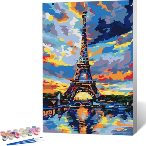 Landschaft Malen Nach Zahlen Eiffelturm Malen Nach Zahlen Erwachsene Rahmenlos Paint by Numbers Kit, DIY Malen Nach Zahlen Kinder mit Pinseln und Acrylfarben, Geschenke und Heimdekoration 50x65 cm T-C von Zgcoyeo