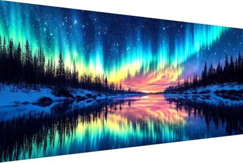 Landschaft Malen Nach Zahlen Erwachsene Gerahmt Aurora Malen Nach Zahlen XXL 100x200cm Paint by Numbers Adult mit Acrylfarben Set und 4 Pinsel Ölgemälde Leinwand Bastelset und Heimdekoration -27k7 von Zgcoyeo