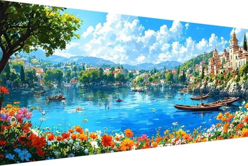 Landschaft Malen Nach Zahlen Erwachsene Rahmenlos Blume Malen Nach Zahlen XXL 100x200cm Paint by Numbers Adult mit Acrylfarben Set und 4 Pinsel Ölgemälde Leinwand Bastelset und Heimdekoration -70r6 von Zgcoyeo