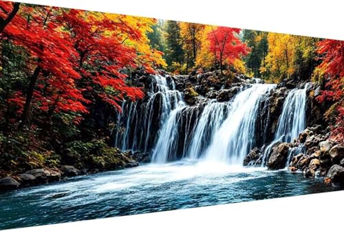 Landschaft Malen Nach Zahlen Erwachsene Rahmenlos Fallen Malen Nach Zahlen XXL 100x200cm Paint by Numbers Adult mit Acrylfarben Set und 4 Pinsel Ölgemälde Leinwand Bastelset und Heimdekoration -35yY von Zgcoyeo