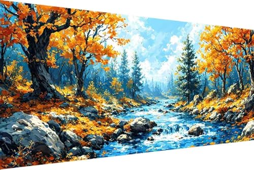 Landschaft Malen Nach Zahlen Fluss Malen Nach Zahlen Erwachsene Rahmenlos Paint by Numbers, mit Pinseln und Acrylfarben Leinwand Art Kits Paint by Numbers Adult Home Haus Deko Geschenke 30x60cm -79rE von Zgcoyeo