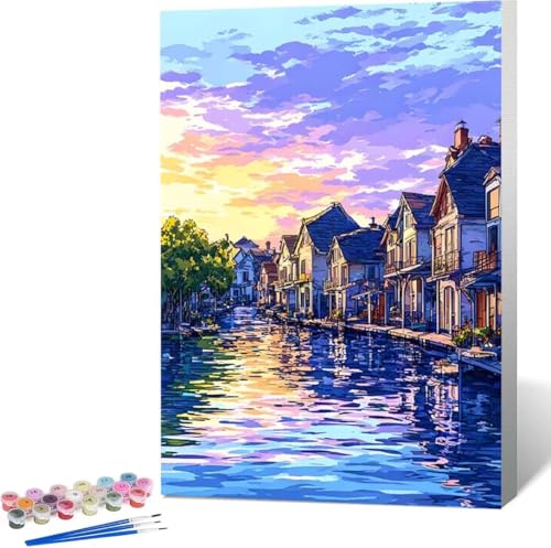 Landschaft Malen Nach Zahlen Haus Malen Nach Zahlen Erwachsene Rahmenlos Paint by Numbers Kit, DIY Malen Nach Zahlen Kinder mit Pinseln und Acrylfarben, für Geschenke und Heimdekoration 100x135 cm 1-2 von Zgcoyeo