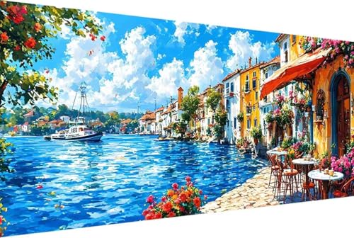 Landschaft Malen Nach Zahlen Meer Malen Nach Zahlen Erwachsene Rahmenlos Paint by Numbers, mit Pinseln und Acrylfarben Leinwand Art Kits Paint by Numbers Adult Home Haus Deko Geschenke 30x60cm -71yU von Zgcoyeo