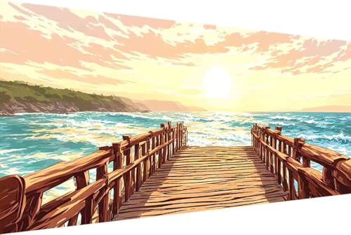 Landschaft Malen Nach Zahlen Meer Malen Nach Zahlen Erwachsene Rahmenlos Paint by Numbers, mit Pinseln und Acrylfarben Leinwand Art Kits Paint by Numbers Adult Home Haus Deko Geschenke 30x60cm -9kR von Zgcoyeo