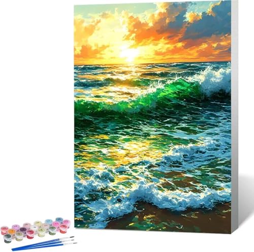 Landschaft Malen Nach Zahlen Meer Malen Nach Zahlen Erwachsene Rahmenlos Paint by Numbers Kit, DIY Malen Nach Zahlen Kinder mit Pinseln und Acrylfarben, für Geschenke und Heimdekoration 100x135 cm O-T von Zgcoyeo