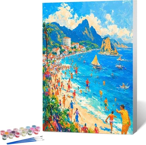 Landschaft Malen Nach Zahlen Meer Malen Nach Zahlen Erwachsene Rahmenlos Paint by Numbers Kit, DIY Malen Nach Zahlen Kinder mit Pinseln und Acrylfarben, für Geschenke und Heimdekoration 40x50 cm K-3 von Zgcoyeo