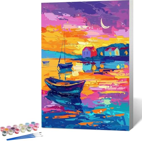 Landschaft Malen Nach Zahlen Meer Malen Nach Zahlen Erwachsene Rahmenlos Paint by Numbers Kit, DIY Malen Nach Zahlen Kinder mit Pinseln und Acrylfarben, für Geschenke und Heimdekoration 70x95 cm Q-P von Zgcoyeo