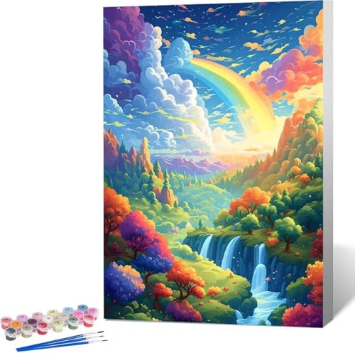 Landschaft Malen Nach Zahlen Regenbogen Malen Nach Zahlen Erwachsene Rahmenlos Paint by Numbers Kit, DIY Malen Nach Zahlen Kinder mit Pinseln und Acrylfarben, Geschenke und Heimdekoration 60x80 cm F-4 von Zgcoyeo