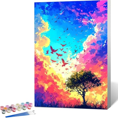 Landschaft Malen Nach Zahlen Regenbogen Malen Nach Zahlen Erwachsene Rahmenlos Paint by Numbers Kit, DIY Malen Nach Zahlen Kinder mit Pinseln und Acrylfarben, Geschenke und Heimdekoration 60x80 cm O-K von Zgcoyeo