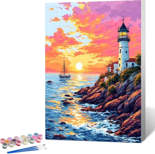 Landschaft Malen Nach Zahlen Sonnenuntergang Malen Nach Zahlen Erwachsene Rahmenlos Paint by Numbers Kit, Malen Nach Zahlen Kinder mit Pinseln und Acrylfarben, Heimdekoration Geschenke 70x95 cm S-8 von Zgcoyeo