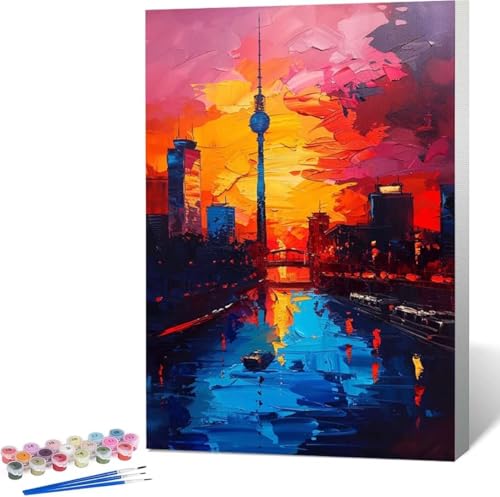 Landschaft Malen Nach Zahlen Stadt Malen Nach Zahlen Erwachsene Rahmenlos Paint by Numbers Kit, DIY Malen Nach Zahlen Kinder mit Pinseln und Acrylfarben, für Geschenke und Heimdekoration 50x65 cm H-6 von Zgcoyeo