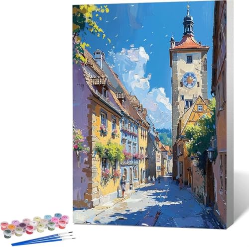 Landschaft Malen Nach Zahlen StraßE Malen Nach Zahlen Erwachsene Rahmenlos Paint by Numbers Kit, DIY Malen Nach Zahlen Kinder mit Pinseln und Acrylfarben, Geschenke und Heimdekoration 100x135 cm 3-1 von Zgcoyeo