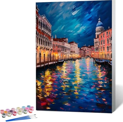 Landschaft Malen Nach Zahlen Venedig Malen Nach Zahlen Erwachsene Rahmenlos Paint by Numbers Kit, DIY Malen Nach Zahlen Kinder mit Pinseln und Acrylfarben, Geschenke und Heimdekoration 100x135 cm 8-1 von Zgcoyeo