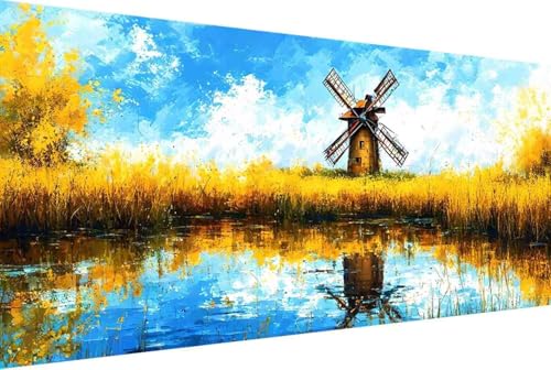 Landschaft Malen Nach Zahlen WindmüHle Malen Nach Zahlen Erwachsene Rahmenlos Paint by Numbers, mit Pinseln und Acrylfarben Leinwand Kits Paint by Numbers Adult Home Haus Deko Geschenke 30x60cm -76k8 von Zgcoyeo