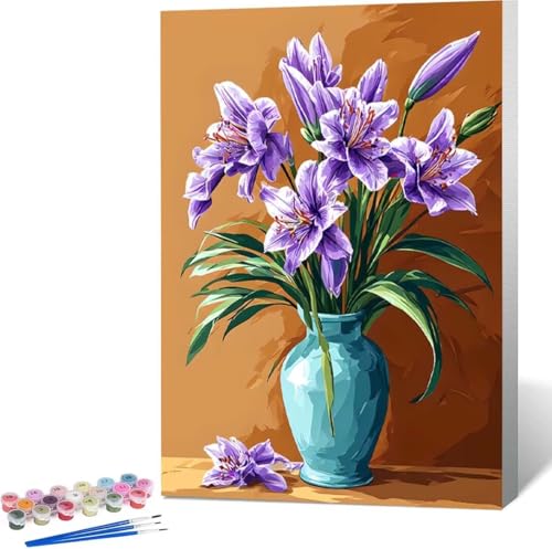 Lilie Malen Nach Zahlen Blume Malen Nach Zahlen Erwachsene Rahmenlos Paint by Numbers Kit, DIY Malen Nach Zahlen Kinder mit Pinseln und Acrylfarben, für Geschenke und Heimdekoration 30x40 cm Q-R von Zgcoyeo