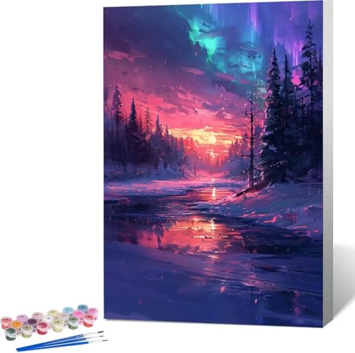 Malen Nach Zahlen Erwachsene Aurora Malen Nach Zahlen mit Rahmen Malen Nach Zahlen Klein 50x65 cm Paint by Numbers Adult mit Pinseln und Acrylfarben Bastelset Home Haus Deko Geschenke (Landschaft) Z-3 von Zgcoyeo