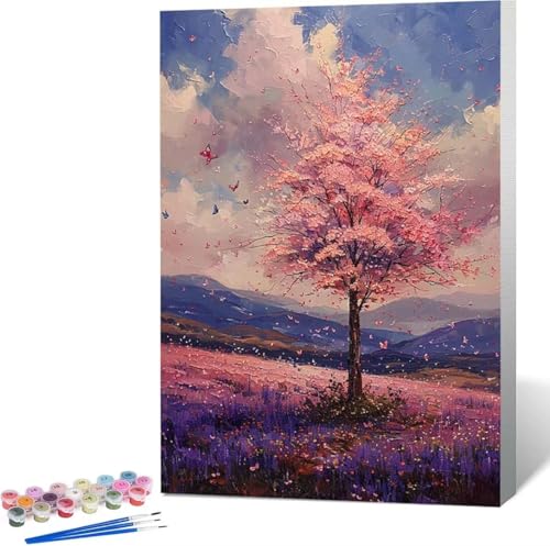 Malen Nach Zahlen Erwachsene Baum Malen Nach Zahlen mit Rahmen Malen Nach Zahlen Klein 30x40 cm Paint by Numbers Adult mit Pinseln und Acrylfarben Bastelset Home Haus Deko Geschenke (Landschaft) 2-Z von Zgcoyeo