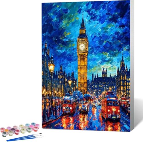 Malen Nach Zahlen Erwachsene Big Ben Malen Nach Zahlen mit Rahmen Malen Nach Zahlen Klein 100x135 cm Paint by Numbers Adult mit Pinseln und Acrylfarben Geschenke und Home Haus Deko (Landschaft) 4-1 von Zgcoyeo