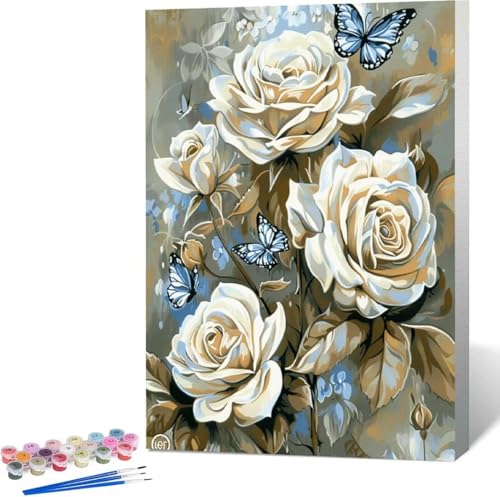 Malen Nach Zahlen Erwachsene Blume Malen Nach Zahlen mit Rahmen Malen Nach Zahlen Klein 40x50 cm Paint by Numbers Adult mit Pinseln und Acrylfarben Bastelset Geschenke und Home Haus Deko (Rose) 0-3 von Zgcoyeo