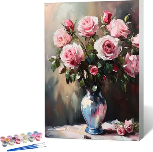 Malen Nach Zahlen Erwachsene Blume Malen Nach Zahlen mit Rahmen Malen Nach Zahlen Klein 40x50 cm Paint by Numbers Adult mit Pinseln und Acrylfarben Bastelset Geschenke und Home Haus Deko (Rose) 8-8 von Zgcoyeo