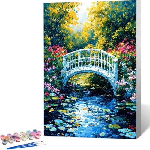 Malen Nach Zahlen Erwachsene BrüCke Malen Nach Zahlen mit Rahmen Malen Nach Zahlen Klein 60x80 cm Paint by Numbers Adult mit Pinseln und Acrylfarben Bastelset Geschenke und Home Haus Deko (Blume) Z-9 von Zgcoyeo