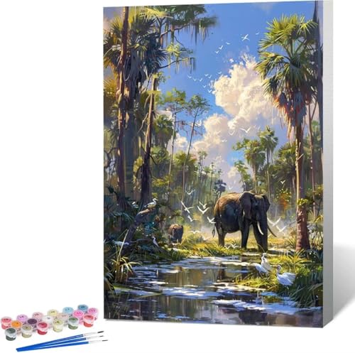 Malen Nach Zahlen Erwachsene Elefant Malen Nach Zahlen mit Rahmen Malen Nach Zahlen Klein 30x40 cm Paint by Numbers Adult mit Pinseln und Acrylfarben Bastelset Geschenke und Home Haus Deko (Baum) 9-X von Zgcoyeo