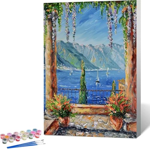 Malen Nach Zahlen Erwachsene Meer Malen Nach Zahlen mit Rahmen Malen Nach Zahlen Klein 30x40 cm Paint by Numbers Adult mit Pinseln und Acrylfarben Bastelset Geschenke und Home Haus Deko (Blume) F-V von Zgcoyeo