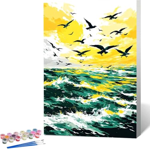 Malen Nach Zahlen Erwachsene Meer Malen Nach Zahlen mit Rahmen Malen Nach Zahlen Klein 50x65 cm Paint by Numbers Adult mit Pinseln und Acrylfarben Bastelset Geschenke und Home Haus Deko (Vogel) U-2 von Zgcoyeo