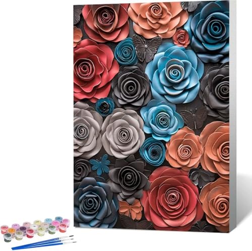 Malen Nach Zahlen Erwachsene Rose Malen Nach Zahlen mit Rahmen Malen Nach Zahlen Klein 40x50 cm Paint by Numbers Adult mit Pinseln und Acrylfarben Bastelset Geschenke und Home Haus Deko (Blume) 2-1 von Zgcoyeo