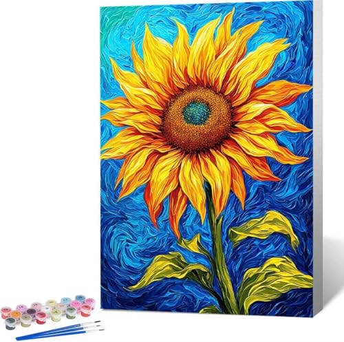 Malen Nach Zahlen Erwachsene Sonnenblume Malen Nach Zahlen mit Rahmen Malen Nach Zahlen Klein 40x50 cm Paint by Numbers Adult mit Pinseln und Acrylfarben Bastelset Home Haus Deko Geschenke (Blume) B-X von Zgcoyeo