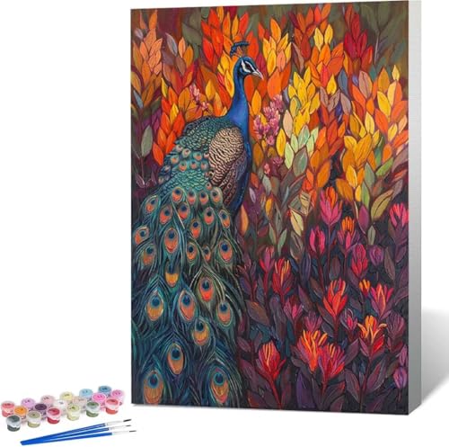 Malen Nach Zahlen Erwachsene Tier Malen Nach Zahlen mit Rahmen Malen Nach Zahlen Klein 100x135 cm Paint by Numbers Adult mit Pinseln und Acrylfarben Bastelset Geschenke und Home Haus Deko (Pfau) T-P von Zgcoyeo