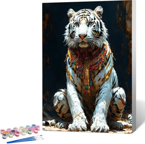 Malen Nach Zahlen Erwachsene Tiger Malen Nach Zahlen mit Rahmen Malen Nach Zahlen Klein 100x135 cm Paint by Numbers Adult mit Pinseln und Acrylfarben Bastelset Geschenke und Home Haus Deko (Tier) L-6 von Zgcoyeo