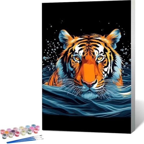 Malen Nach Zahlen Erwachsene Tiger Malen Nach Zahlen mit Rahmen Malen Nach Zahlen Klein 30x40 cm Paint by Numbers Adult mit Pinseln und Acrylfarben Bastelset Geschenke und Home Haus Deko (Tier) V-V von Zgcoyeo